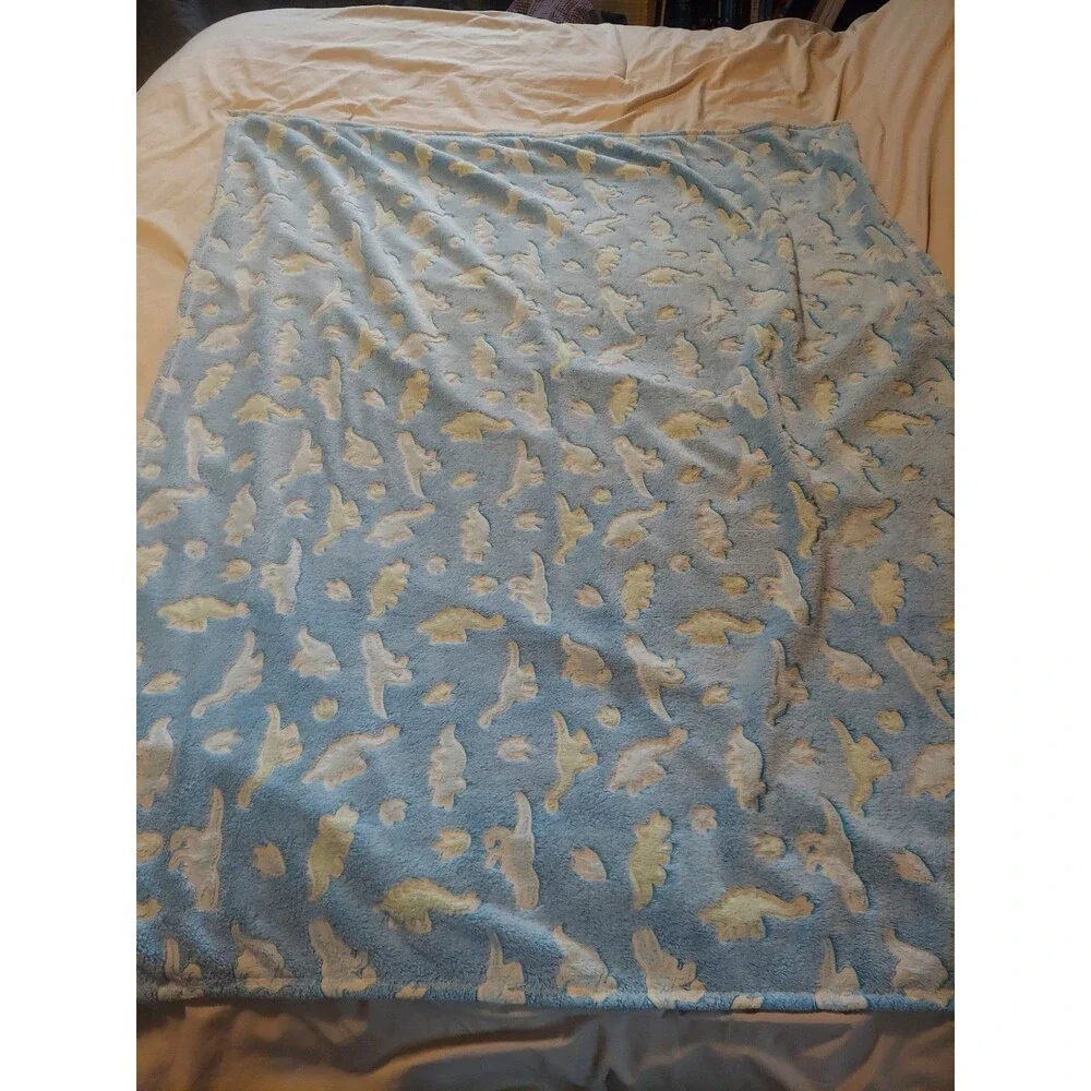 Glow In The Dark Blue Dinosaur Fleece Throw Blanket 50